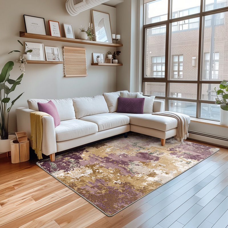 Tapis mauve à motif d'aquarelle, Rectangle 3 pi 10 po x 5 pi 4 po