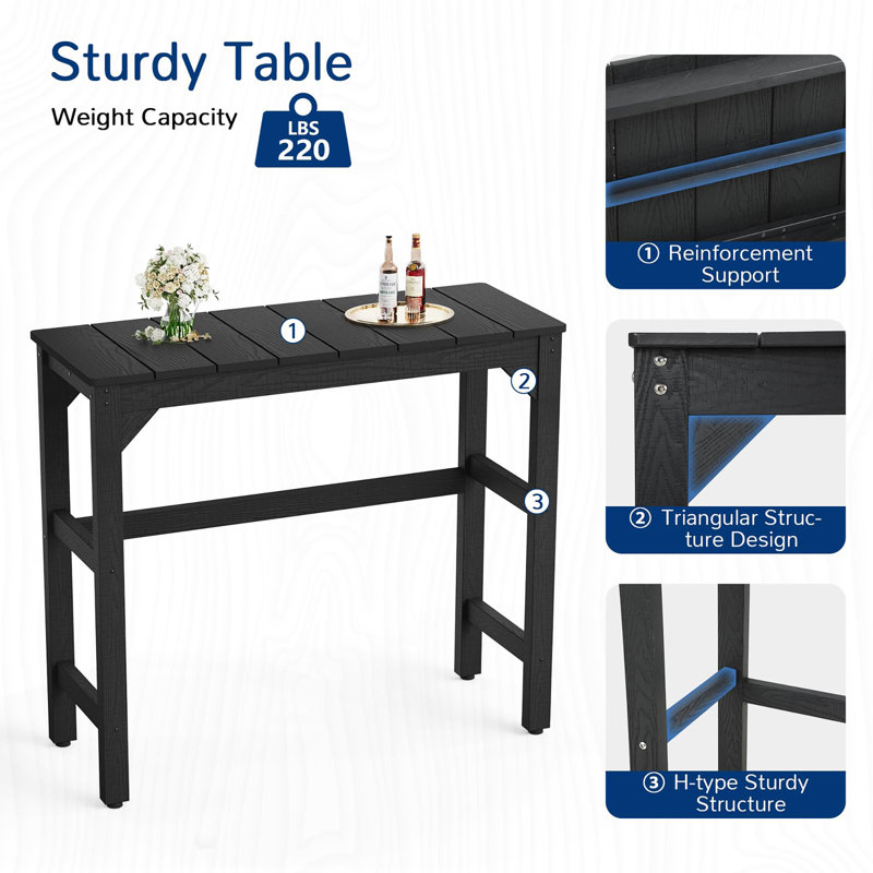 42" Weatherproof Patio Bar Height Counter Table, Black