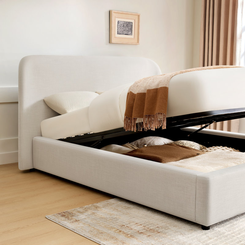 Bella  Upholstered Platform Storage Bed, Cream