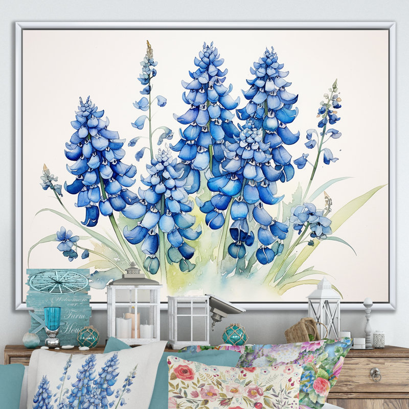 «Blue Bonnets Minimalisme Dream - Blue Bonnets, art mural sur toile FL107185, H 30 po x l 40 po x P 1,5 po, Blanc