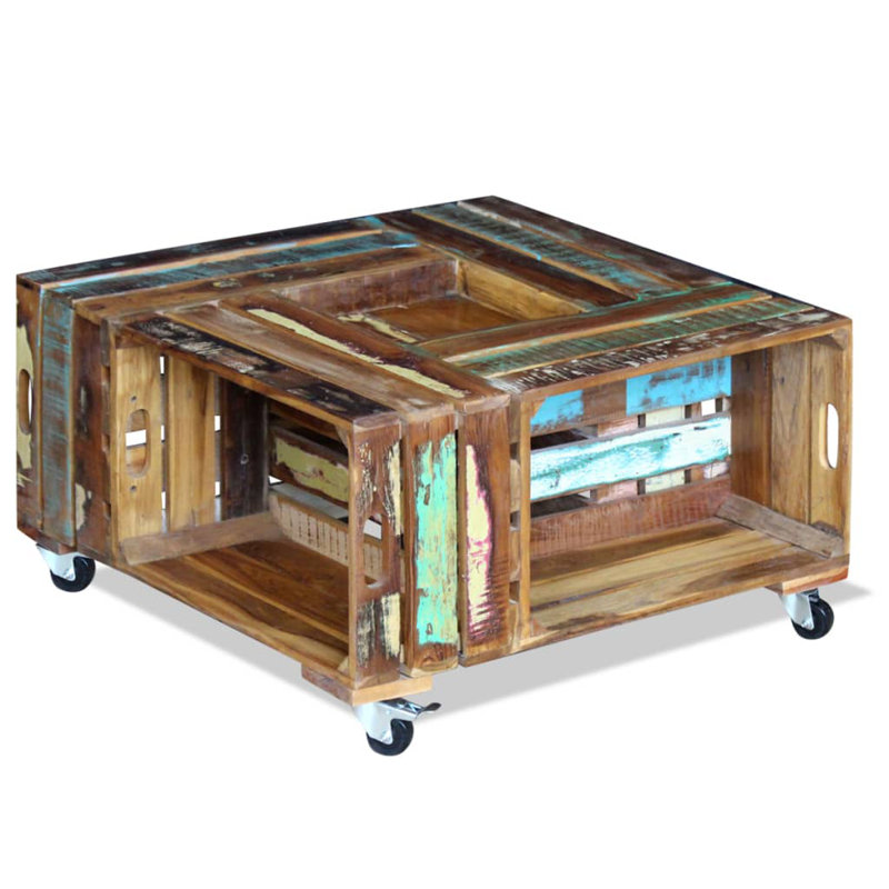 Solid Wood Frame Single Coffee Table with Storage