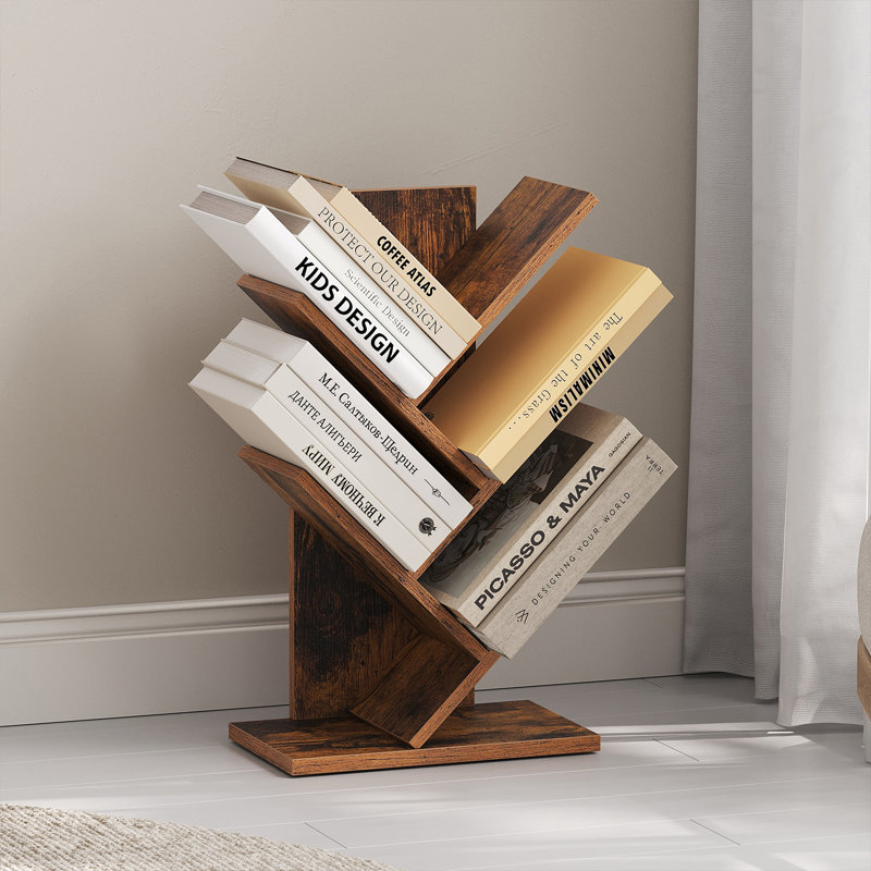 Trivette Geometric Bookcase, Rustic Brown, 20.1" H x 11.8" W x 6.8" D