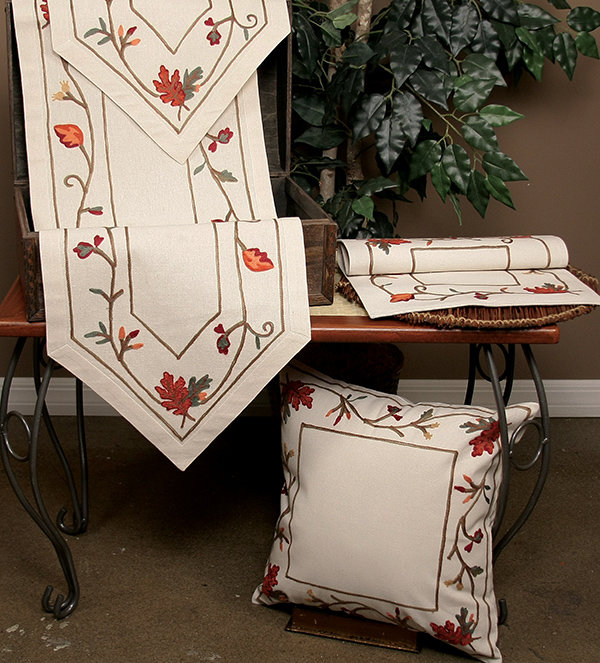 Sheron Crewel Embroidered Harvest Table Runner, 72" L x 15" W