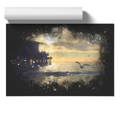Seagull by the Pier Paint Splash - Frameless Print