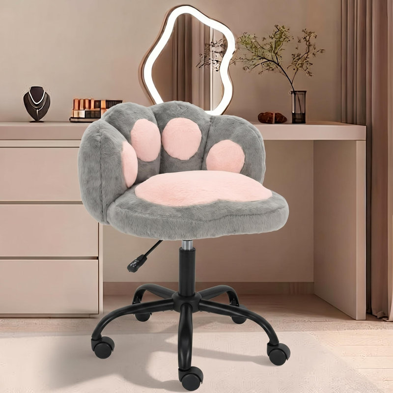 Wood, Rabbit Fur Rocking Chair, Gris / rose