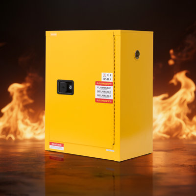Flammable Cabinet, 23.2 x 18.1 x 35.4 Inch, 13 Gallon Flammable Storage Cabinet with Adjustable Shelf, Cold-Rolled and Galvanized Steel Fire Cabinets, for Commercial Industrial Home Use, Yellow