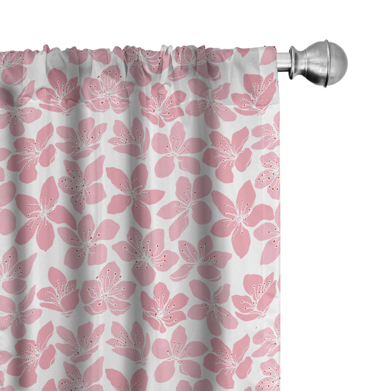 East Urban Home Cherry Blossom 4-Panel Curtains, Uneven Pattern, Pale Pink Ruby and White, 56" W x 95" L