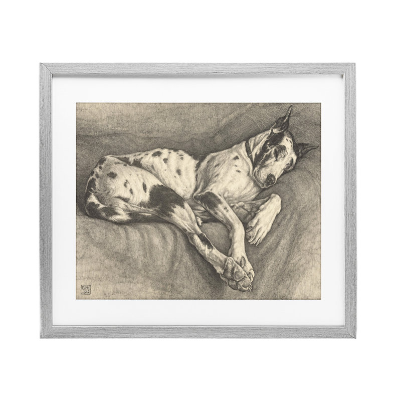 «Sleeping Hound», reproduction d'art sous verre encadrée, design par Bertha Van Hasselt, H 13 po x l 16 po