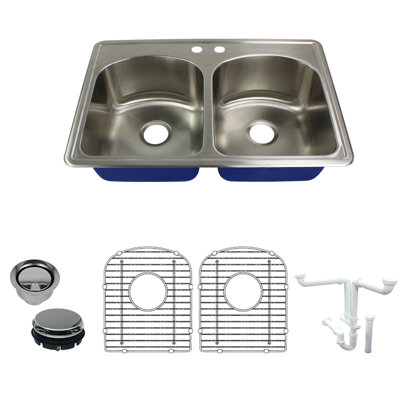 Meridian 33'' L Double Bowl Stainless Steel Kitchen Sink