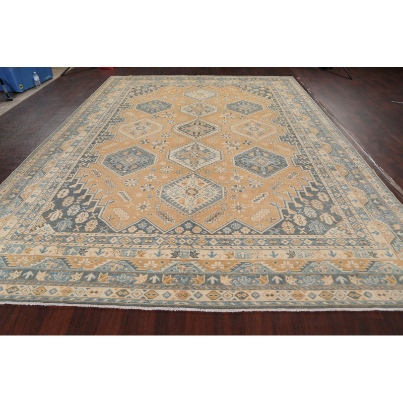 Tapis décoratif en laine noué à la main de conception unique 9 pi 2 po x 12 pi 9 po noué à la main New Age Khotan