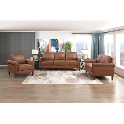 Sofa Set 3pc Sofa Loveseat Chair Chocolate Faux Leather Upholstered Nailhead Trim Plywood Frame Traditional Living Room Furniture