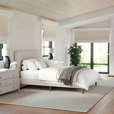 Martha Stewart Britta Upholstered Platform Bed With Piped Detail Headboard