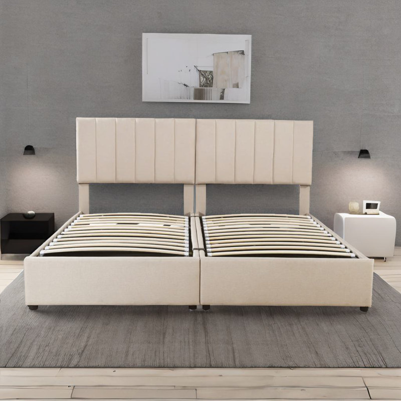 Lit plateforme tapissier très grand Kollen, Beige