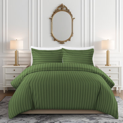 Microfiber Striped Duvet Cover Set with Matching Pillowcases and Stripe Fitted Sheet