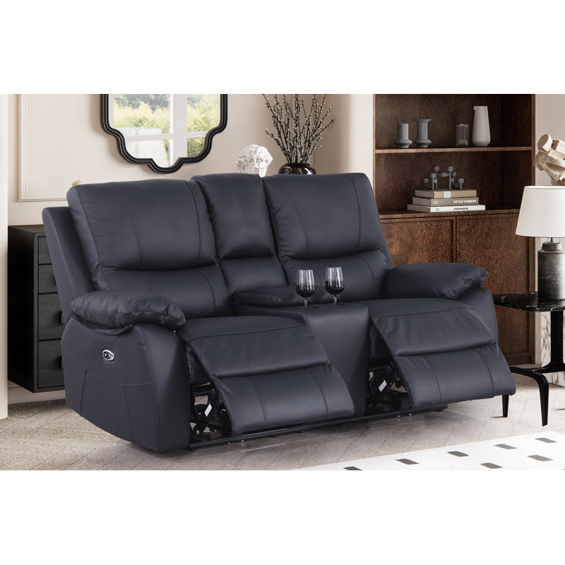 71.65'' Leather Power Reclining Loveseat, Black Genuine Leather