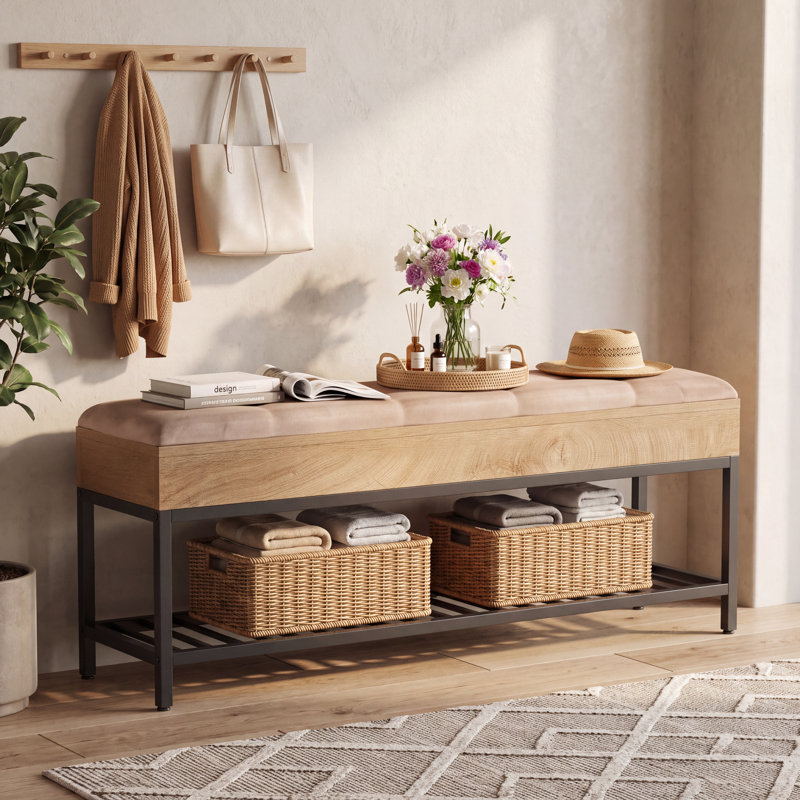 61'' Upholstered Bedroom Bench with Metal Frame, Long Entryway Bench