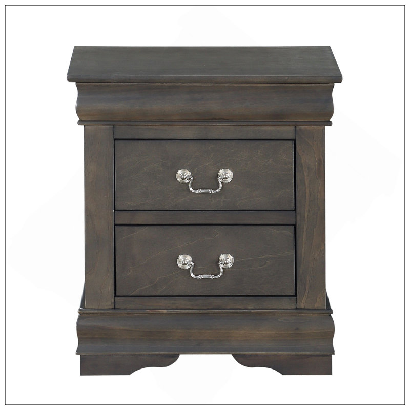 Table de chevet 2 tiroirs Traditional, parfaite pour le rangement élégant et fonctionnel d'une chambre à coucher., Gris foncé