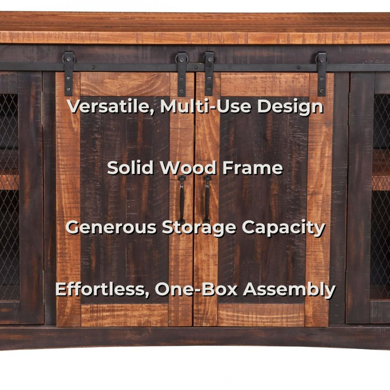 Kinsella Solid Wood TV Stand, Antique Black/Distressed Pine
