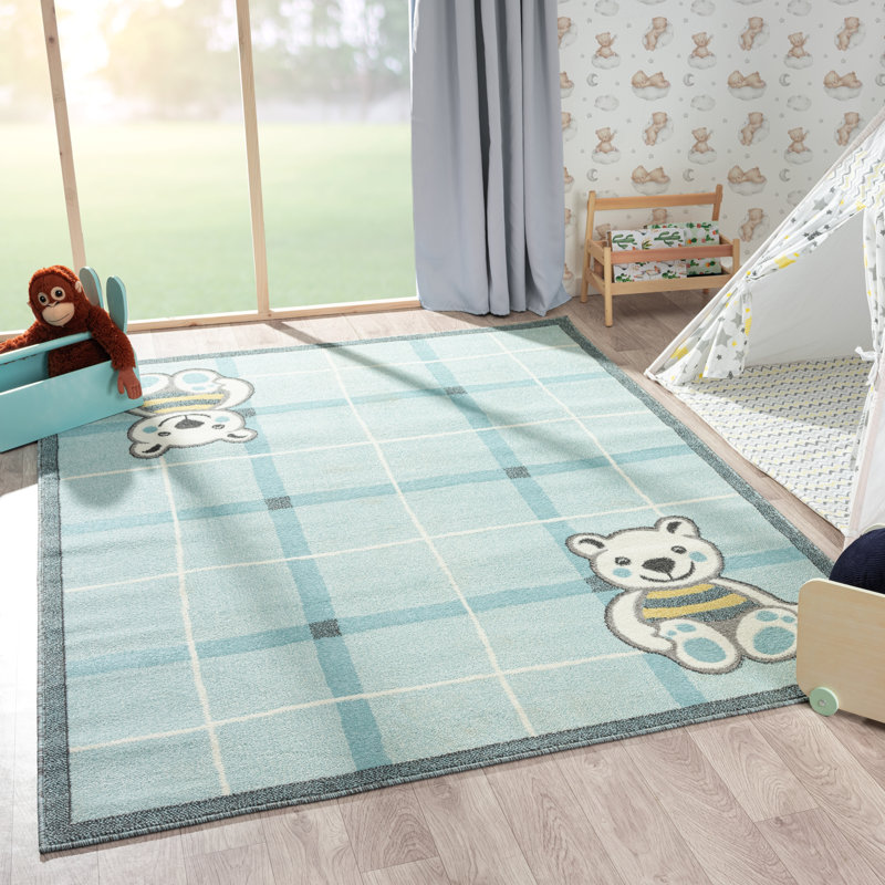 Blue Teddy Bear Kids Area Rug, Rectangle 3'6" x 5'6"
