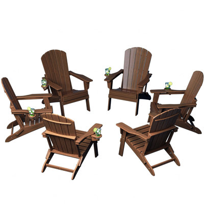 6-Piece Folding Adirondack Chair Set – All-Weather HDPE Outdoor Lounge Chairs with Cup Holders, Classic Firepit Seating for Patio, Backyard, Deck, or Garden