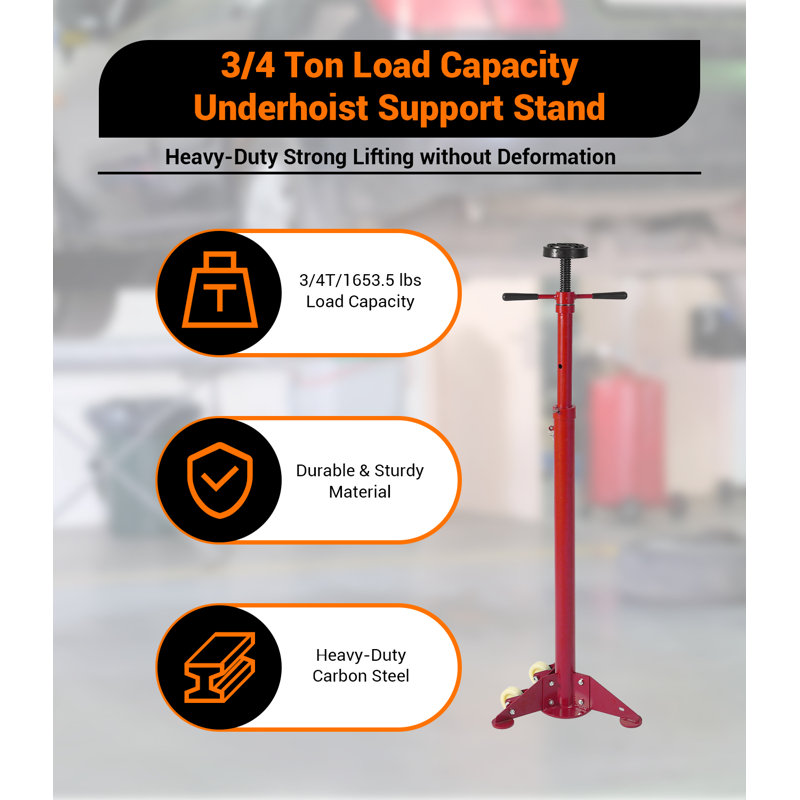 Underhoist Support Stand – 3/4 Tonne Jack Stand, 1,655 Lbs Capacity, Lifting from 38.4 to 75.4 Inches, Under Hoist Stand for Vehicle Lifting & Support, Red