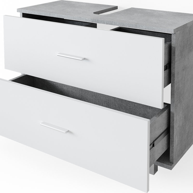 81Cm Free-Standing Single Bathroom Vanity Base Only, White/Concrete