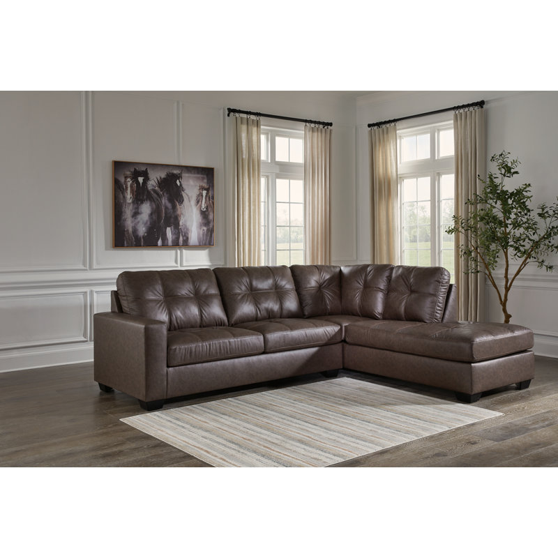 Canapé modulaire 2 pièces avec méridienne Barlin Mills, Brun, Orienté à droite