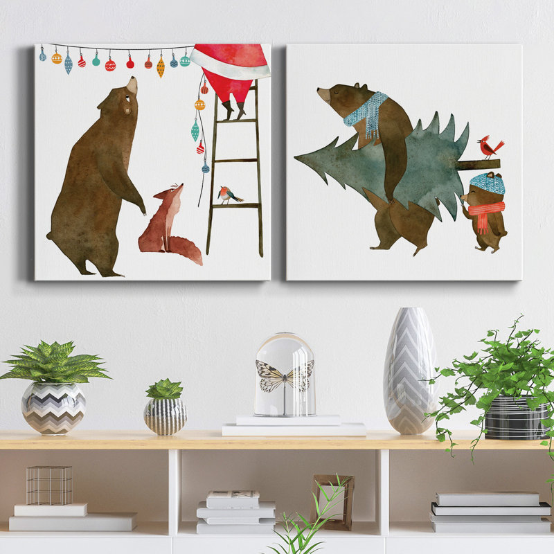 Wild Christmas I - ensemble de 2 reproductions sur toiles tendues, H 16 po x l 32 po x P 1 po