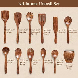 Ensemble d'ustensiles de cuisine en bois 12 pièces antiadhésif