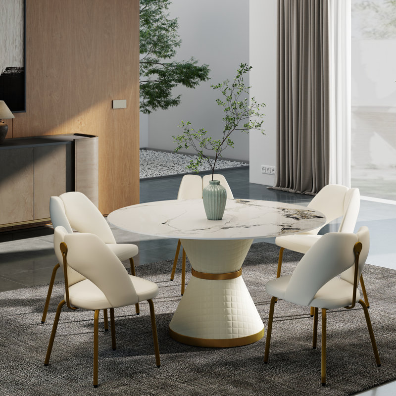 Modern Round White Pedestal Dining Table, 29.53" H x 53" L x 53" W, Patek White