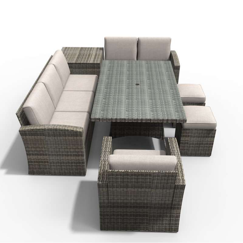 Wicker 8 - Person Patio Conversation Set with Cushions, Gray