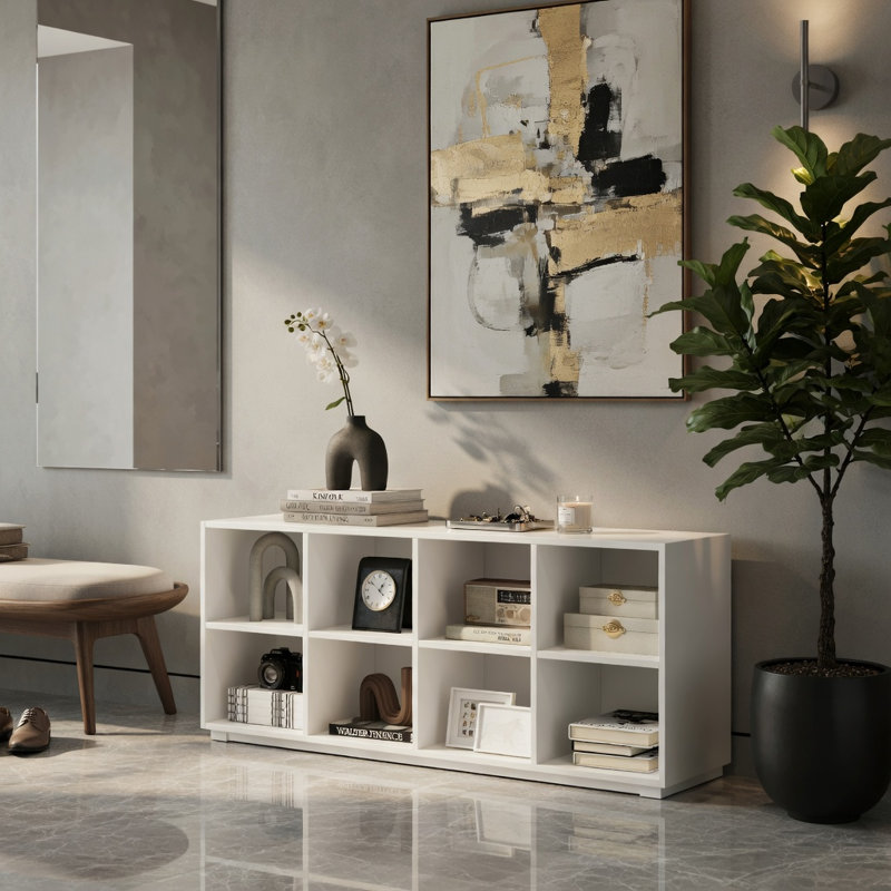 Armoire à chaussures robuste pour 8 casiers - capacité de poids de 500 lb, unité de rangement en bois d'ingénierie blanc pour entrée, couloir et chambre à coucher