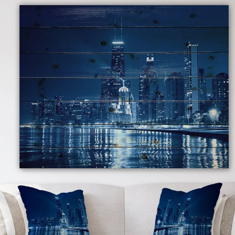 Photographie « chicago horizon night » Cityscape, H 30 po x l 40 po x P 1,5 po, Bois