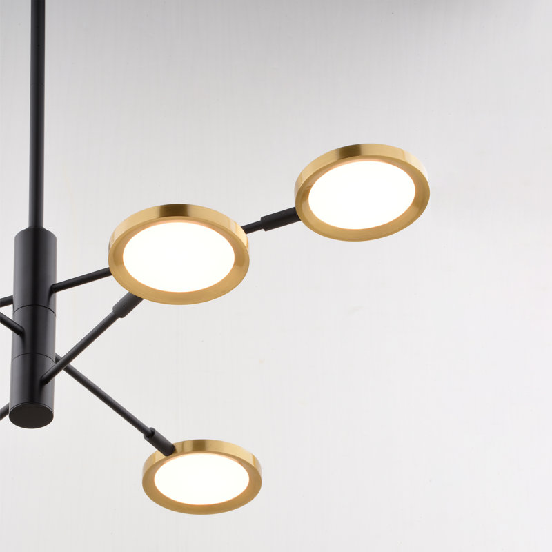 Reshae 6L Matte Black And Gold Contemporary LED Pendant Light Adjustable Arms