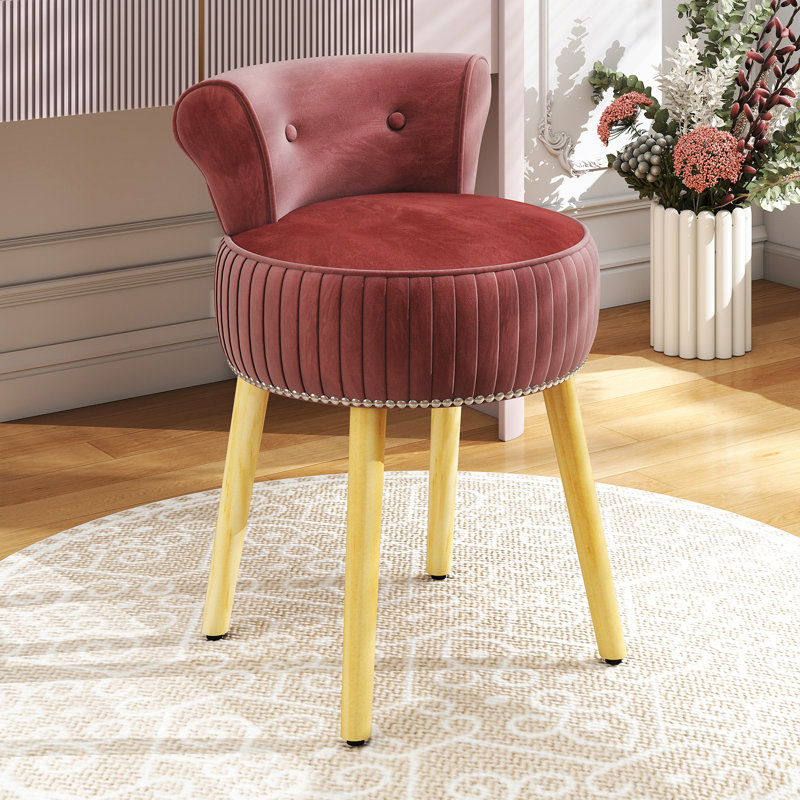 Fauteuil de coiffeuse en velours avec dossier bas capitonné et pieds en bois massif pour la chambre à coucher , Rouge