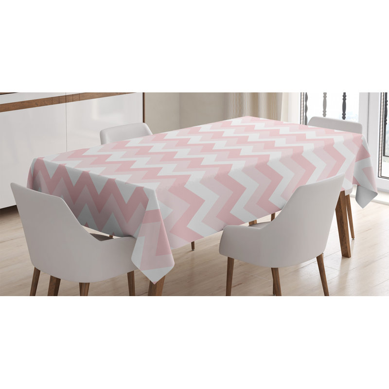 Ambesonne Chevron Tablecloth, Zigzag Chevron Grunge Pattern In Soft Colors Simplicity Design, Rectangular Table Cover For Dining Room Kitchen Decor, 52" X 70", Rose Pale Pink White