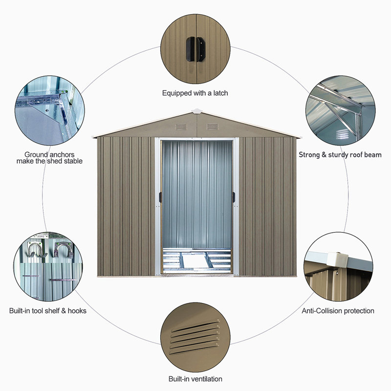 8Ft X 10Ft Outdoor Metal Storage Shed With Metal Foundation,With Window
