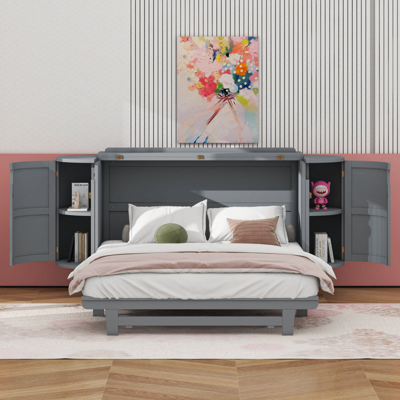 Plateforme moderne pliable avec motif tissé, Gris, Double