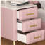 Table de chevet rembourrée en velours avec 3 tiroirs, pieds et poignées en métal, table de chevet à plateau marbré - rose-1094487463