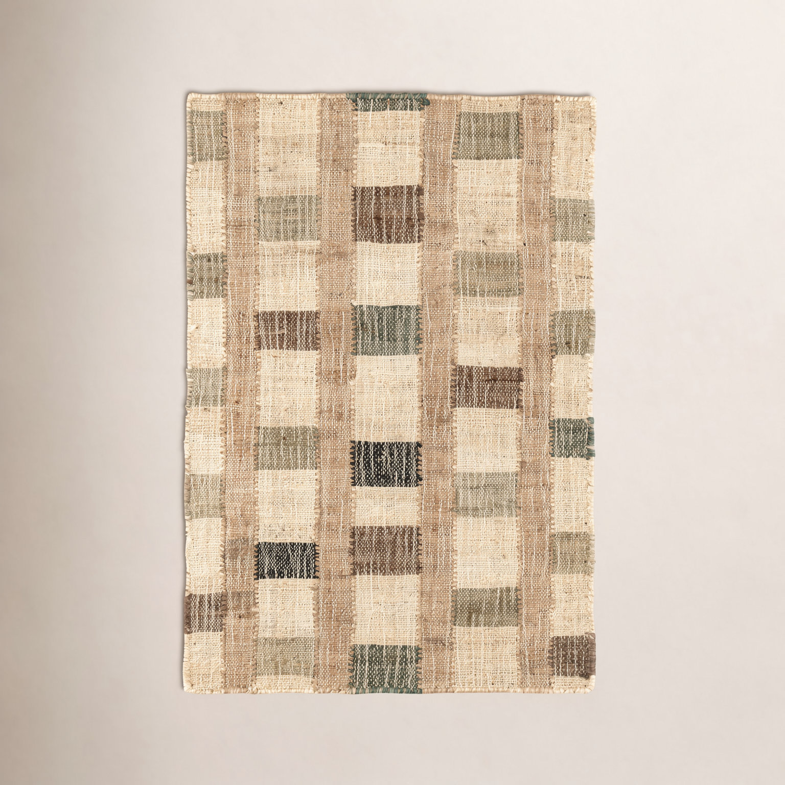 Mosaic Blue Hand-Woven Geometric Jute Rug, Rectangle 3' x 5'
