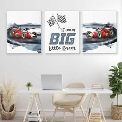 «Retro Little Racer Cars», ensemble de 3 toiles, par Christine Simpson Art