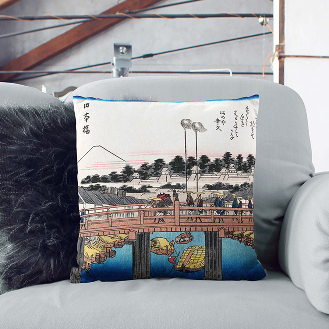 Bridge Crossing by Utagawa Hiroshige Cushion with Filling
