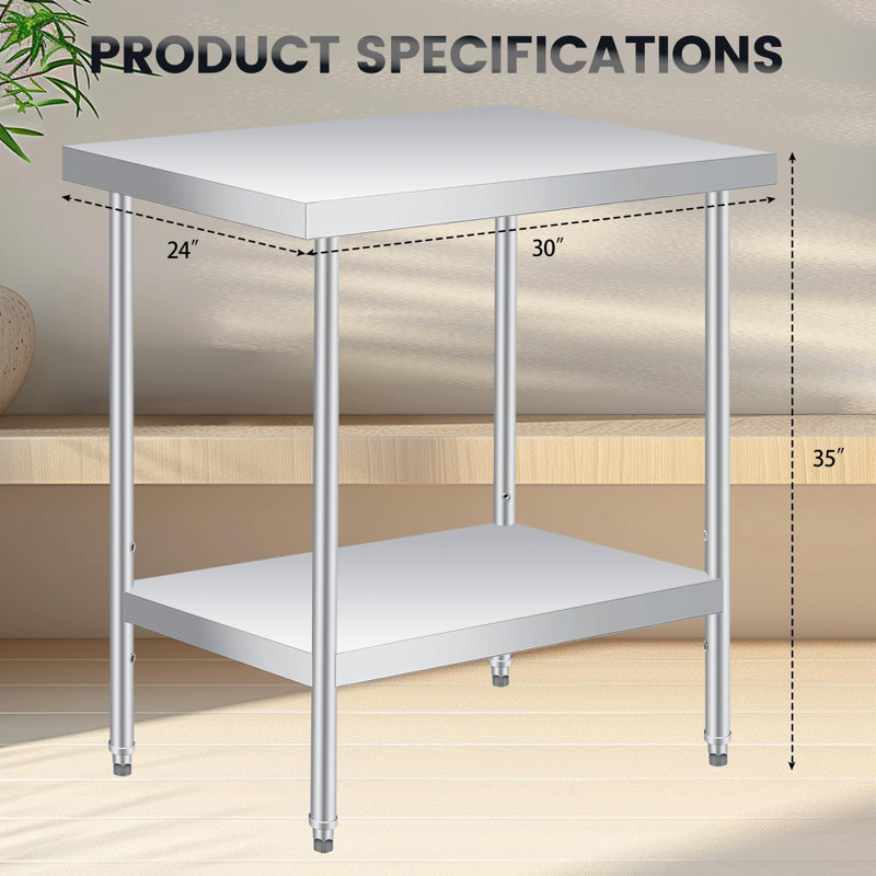 Table de travail en acier inoxydable 30 x 24 po pour table de préparation des aliments, H 35 po x l 30 po x P 24 po