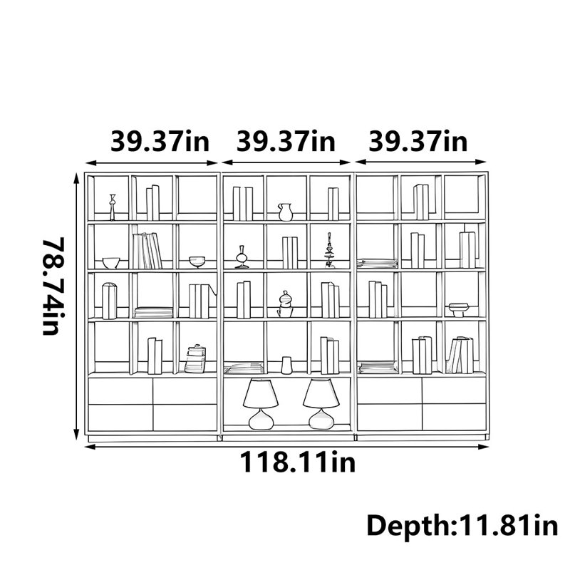 Bibliothèque en bois massif de noyer noir