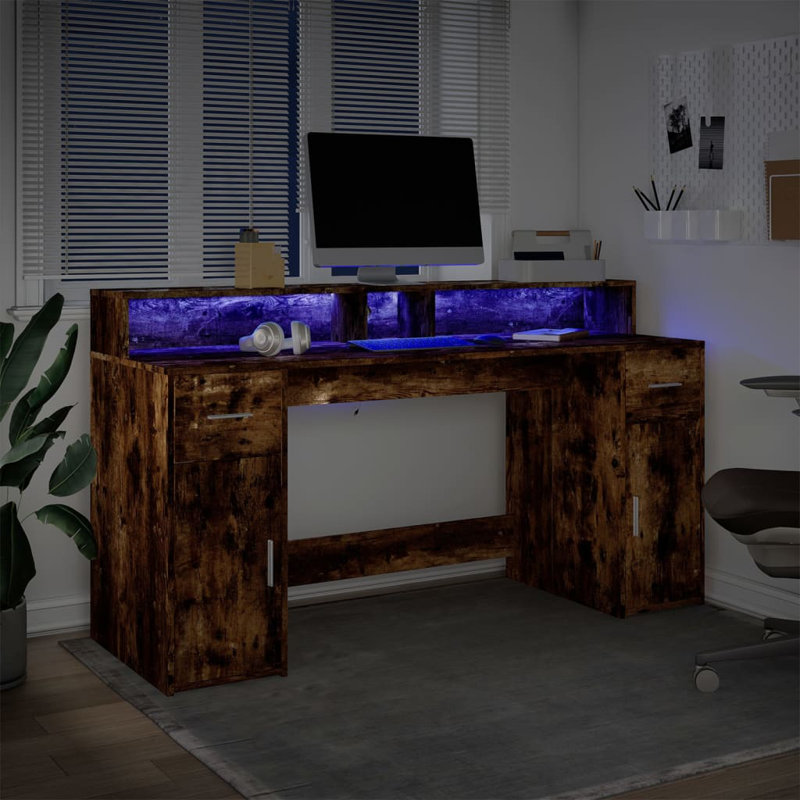 Computer Desk, Smoked oak, 91cm H x 160cm W x 55cm D