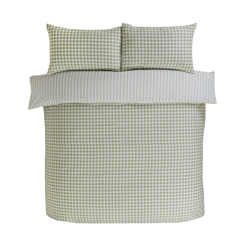 Raevynn Cotton Blend Gingham Duvet Cover with Pillowcases Included, Green, Single Duvet Cover + 1 Standard Pillowcase