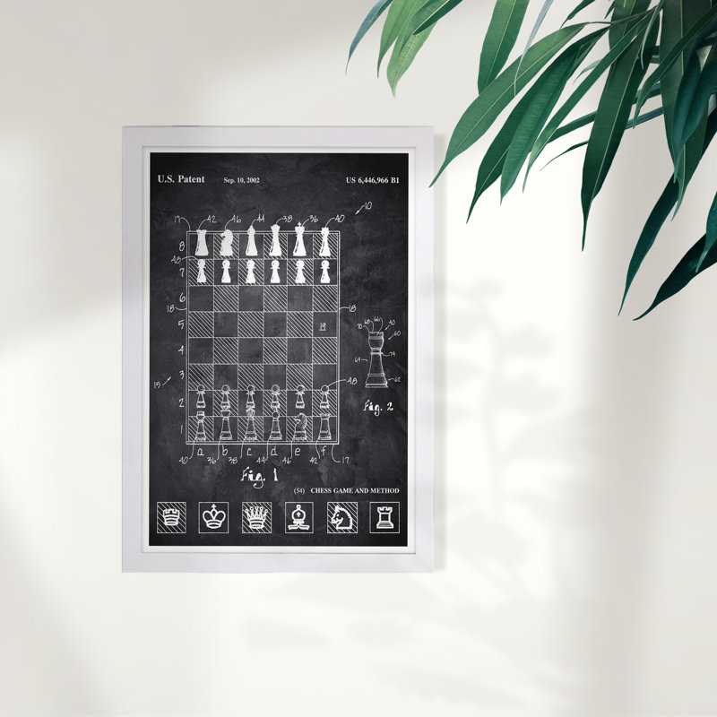 «Chess Game and Method 2000 Chalkboard», reproduction d'art encadrée, H 13 po x l 19 po x P 0,75 po, Cadre blanc