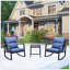 Ensemble de bistro 3 pièces pour terrasse avec coussin bleu pour jardin
