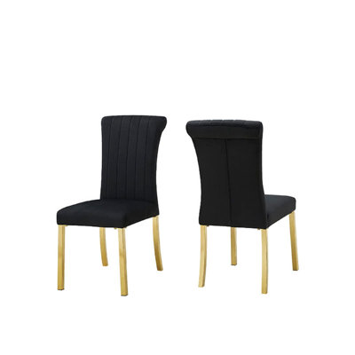 Hols Parson Dining Side Chair Set of 2, Channeled Black Fabric, Gold Steel