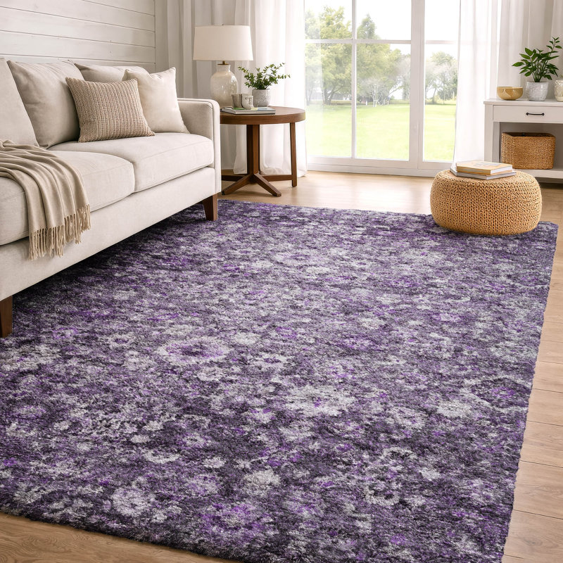 Tapis oriental à poils longs de qualité supérieure lavable à la machine ADS651, Purple, 8 pi x 10 pi